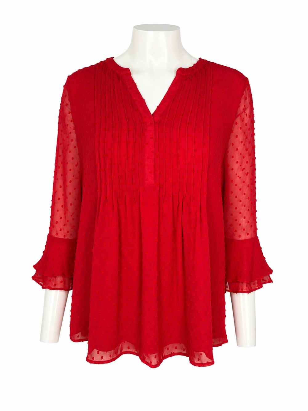 Charter Club Red Pintuck Swiss Dot Peasant Blouse